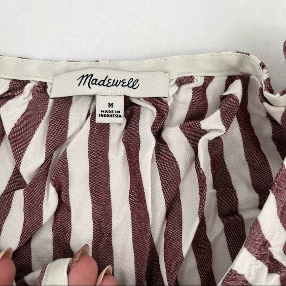 MADEWELL Women’s Stanza Striped Ruffle Hem Top Blouse Red/white stripe sz Medium - Picture 10 of 15
